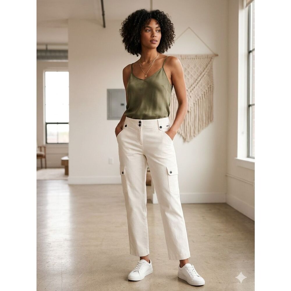 St. John St.John Ivory Off White Cargo Jeans Pants Slacks Size 10